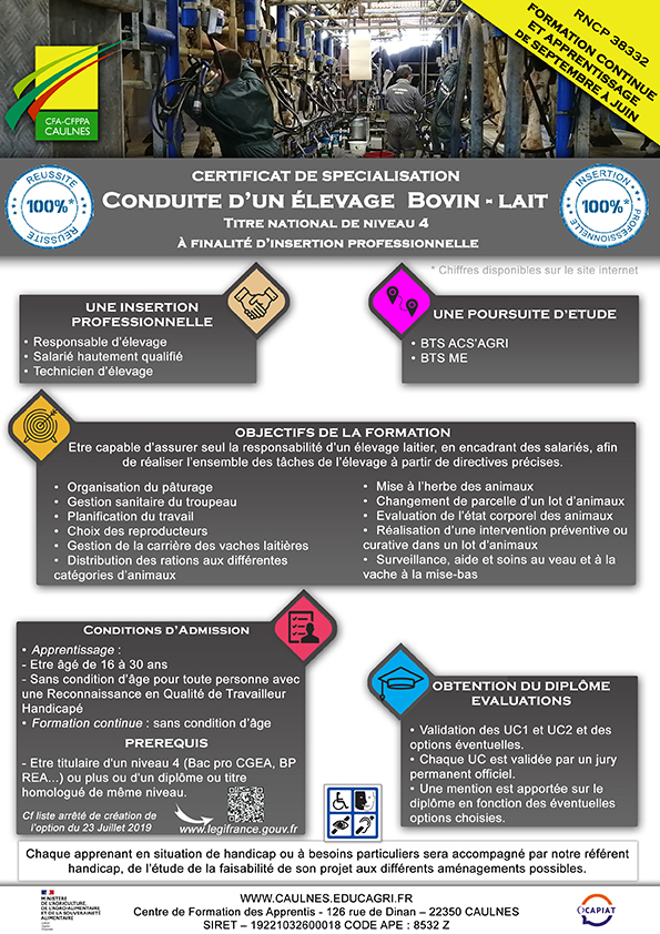 PLAQUETTE CS BOVIN LAIT CFPPA CAULNES BRETAGNE
